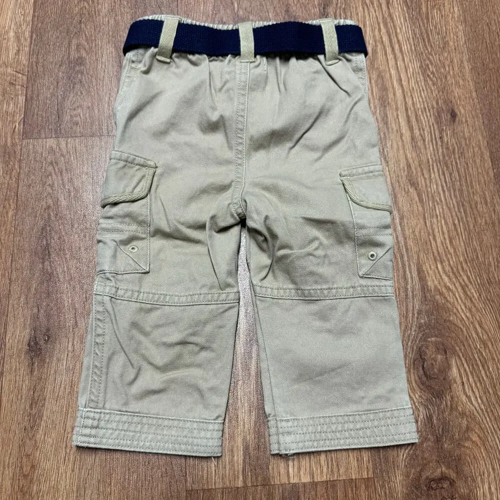 Ralph Lauren Baby Boys Khaki Tan Cargo Pants Navy Belted Pull On Cotton Size 9M